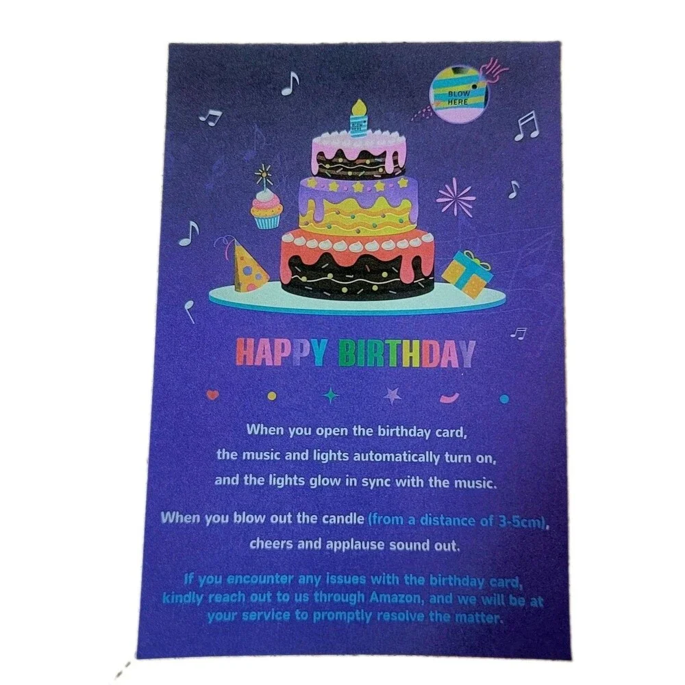 Pop‑Up Musical Birthday Card w/ Blowable Candle & Applause Sound – Lights Up –